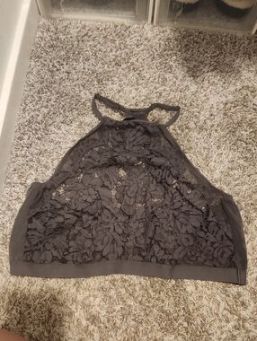 Torrid Gray Floral Lace Halter Bralette
